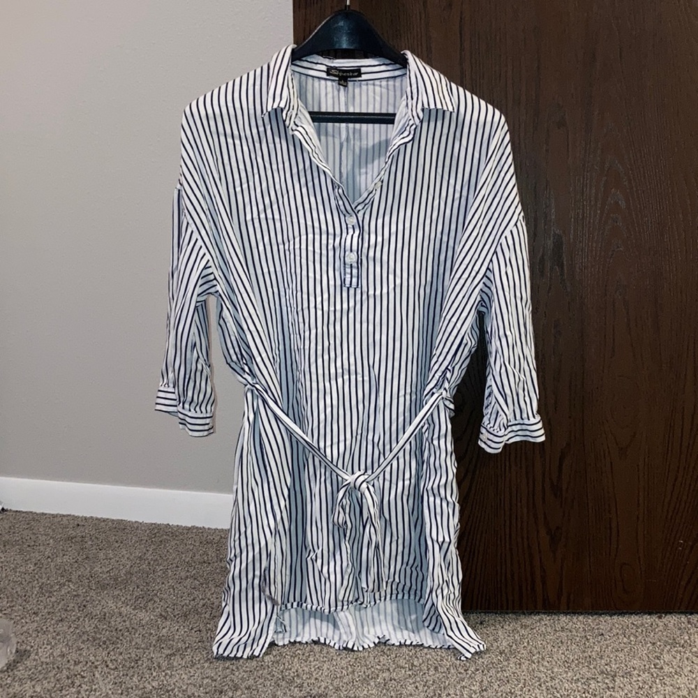 Blue and white striped colored long tee